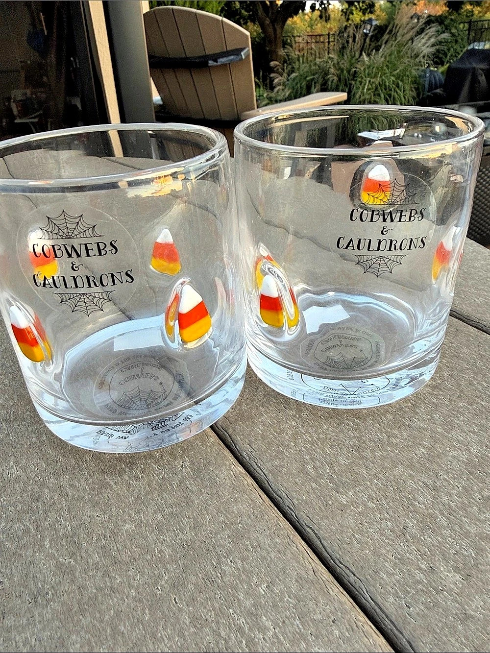 Cobwebs & Cauldrons Candy Corn Rocks Glass Set of 2